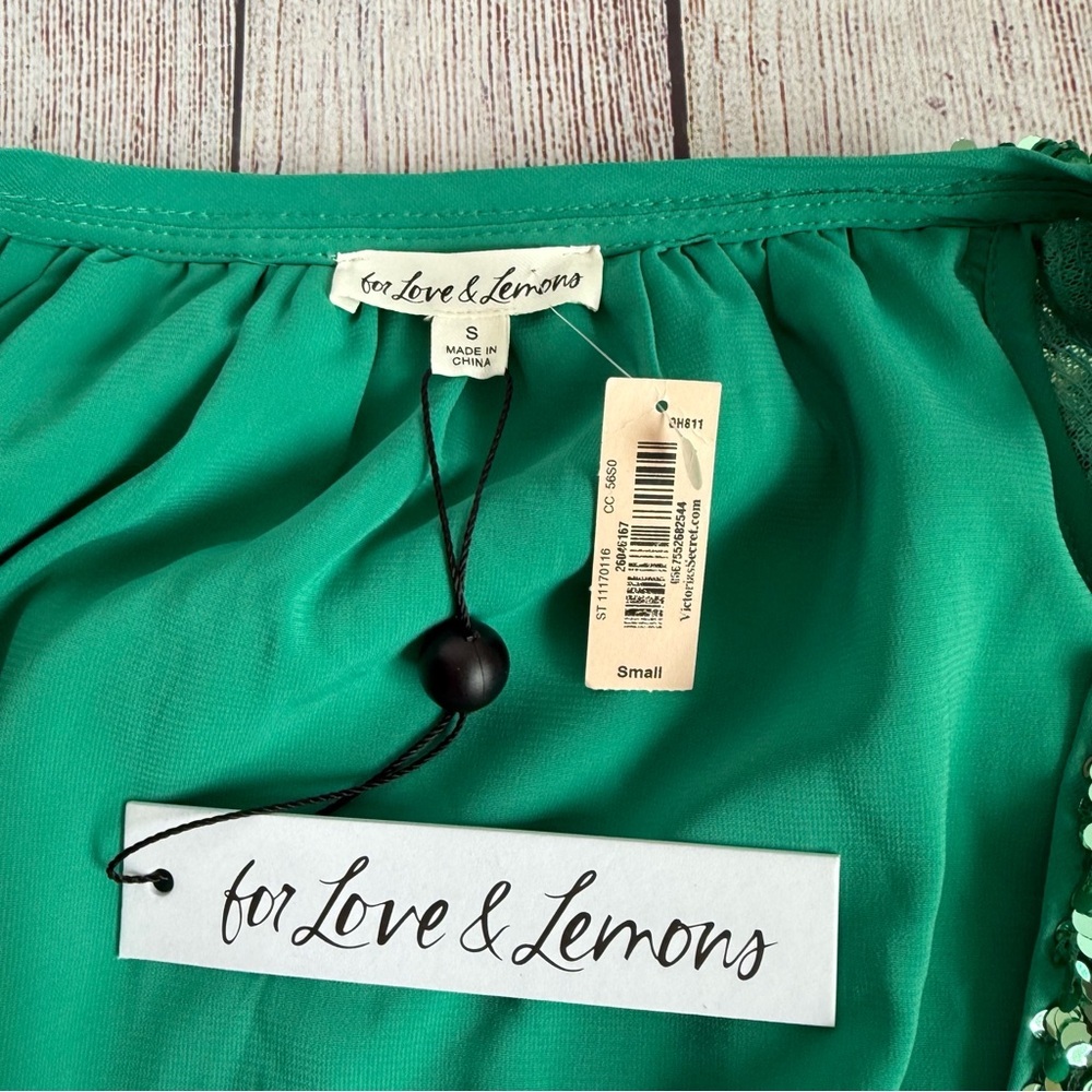 For Love & Lemons Madison Green Sequin Top Small NWT - Picture 5 of 8
